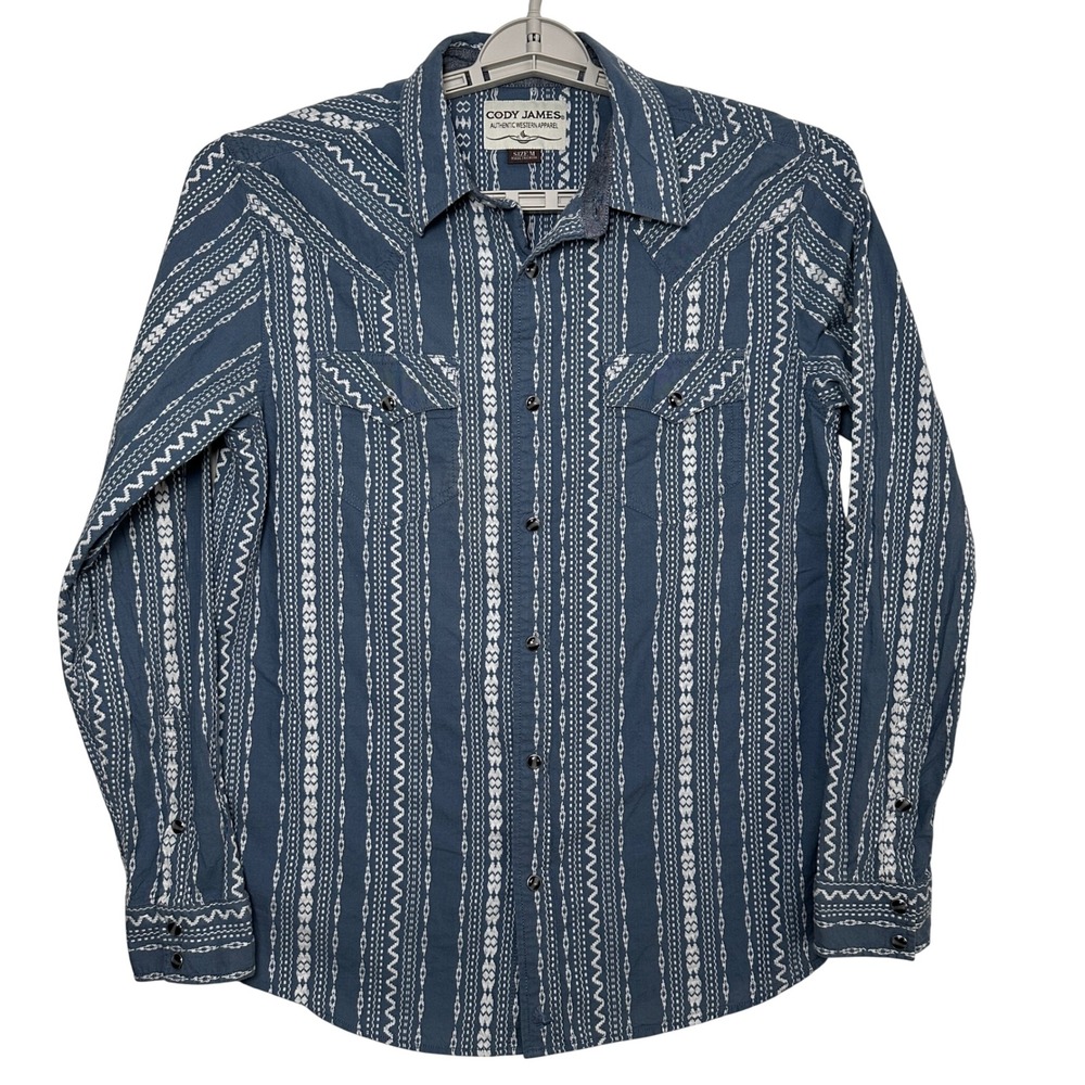 Cody James Western Snap Shirt Mens Medium 100% Cotton Embroidered Western Cowboy